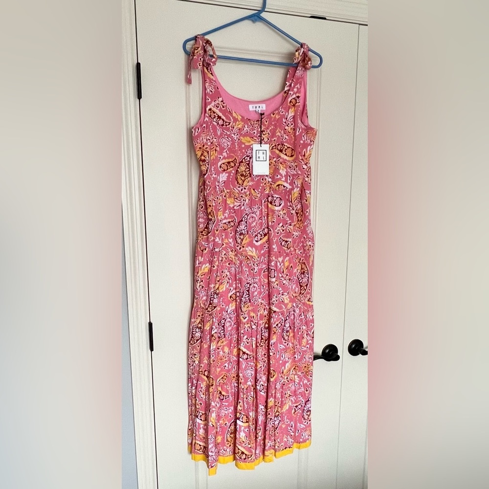 THML pink tiered paisley maxi, size M, NWT